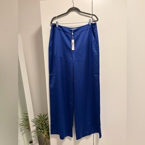 Trina Turk Ines Blue Satin Wide Leg Pants